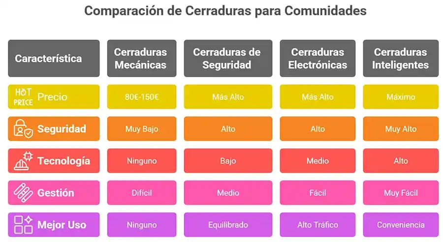 Comparativa Cerraduras para Comunidades de Vecinos en 2025 - infografia Comparativa Cerraduras para Comunidades de Vecinos en 2025 - infografia